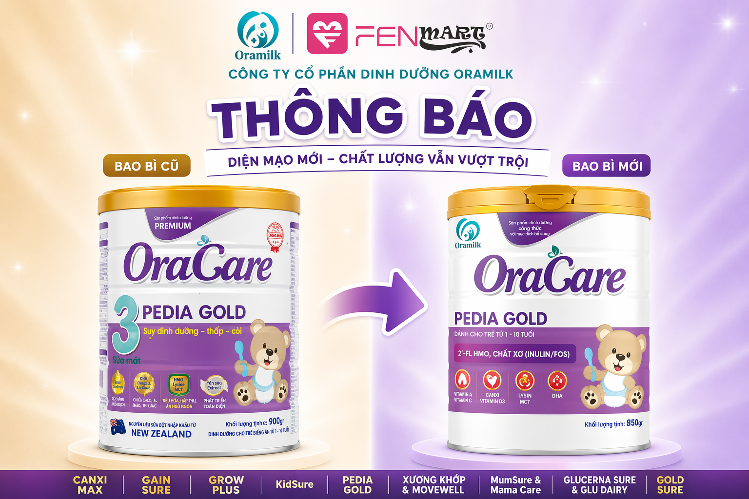 THÔNG BÁO: Thay đổi diện mạo mới dòng sản phẩm dinh dưỡng Oracare